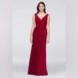 David’s Bridal faux-wrap pleated chiffon bridesmaid dress